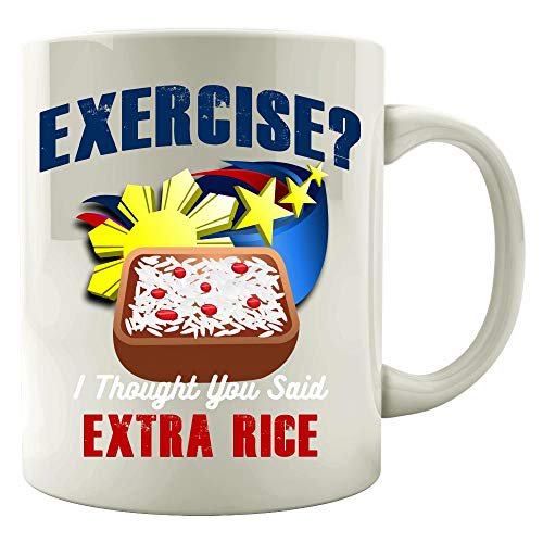 Funny Rice 11 oz Coffee Mug - Exercise Extra Humor White Ceramic Gift