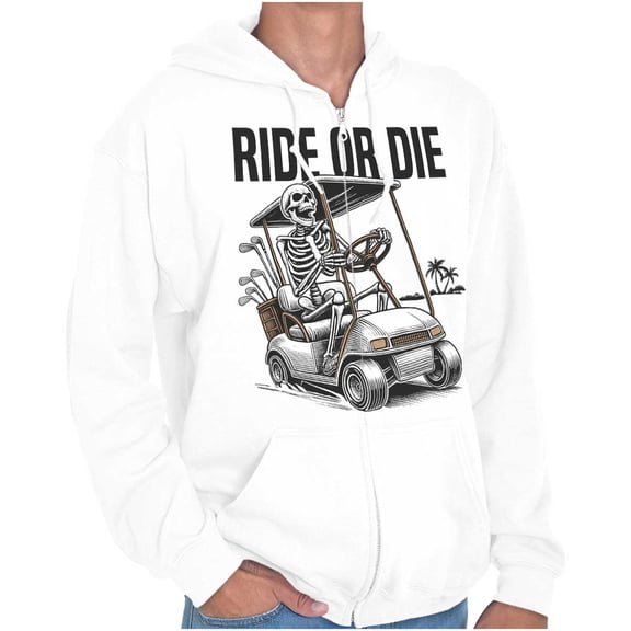 Funny Ride or Die Skeleton Golf Cart Zip Up Hoodie Men's Women's Brisco Brands S
