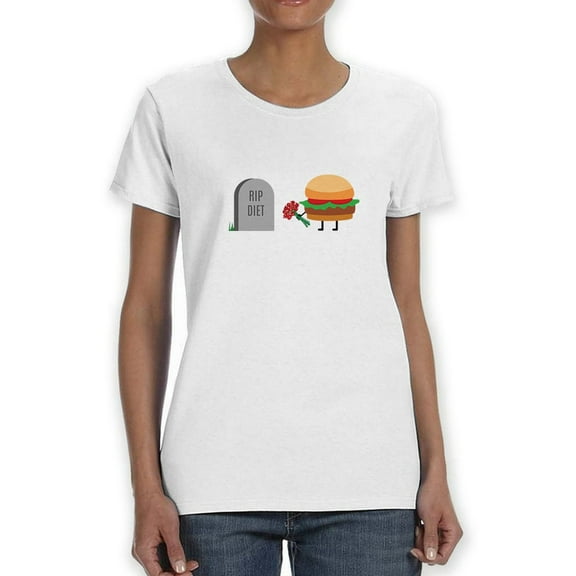 Funny Rip Diet Burger Graphic Women White T-Shirt, Female Small