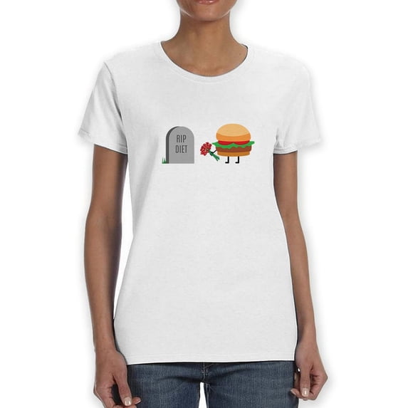 Funny Rip Diet Burger Graphic Women White T-Shirt, Female XX-Large