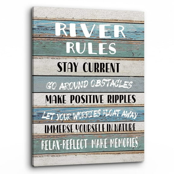 Funny River Rules Inspirational Quotes Wall-Art Farmhouse River Lake House Sign Print Canvas Painting Artwork Home Room Office Decor
