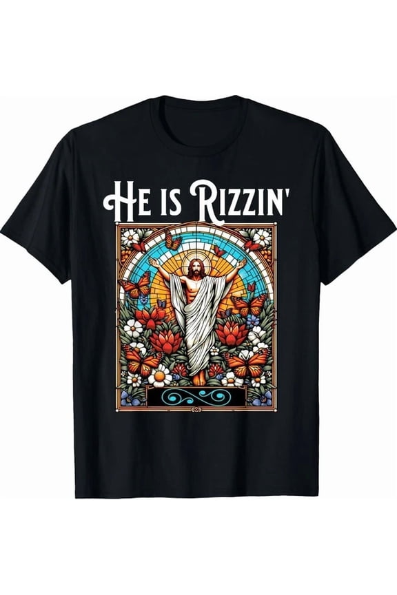 Funny Rizz He Is Rizzin Jesus Cool Colors Present T-Shirt