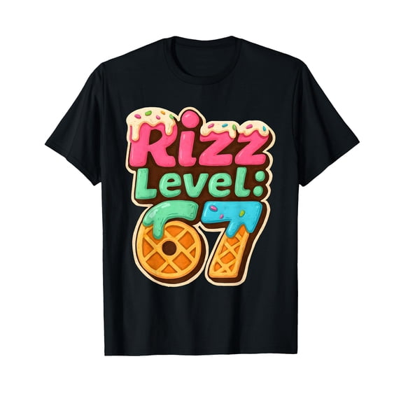 Funny Rizz Level 67 Ice Cream Gamer Style Graphic T-Shirt for Playful ...