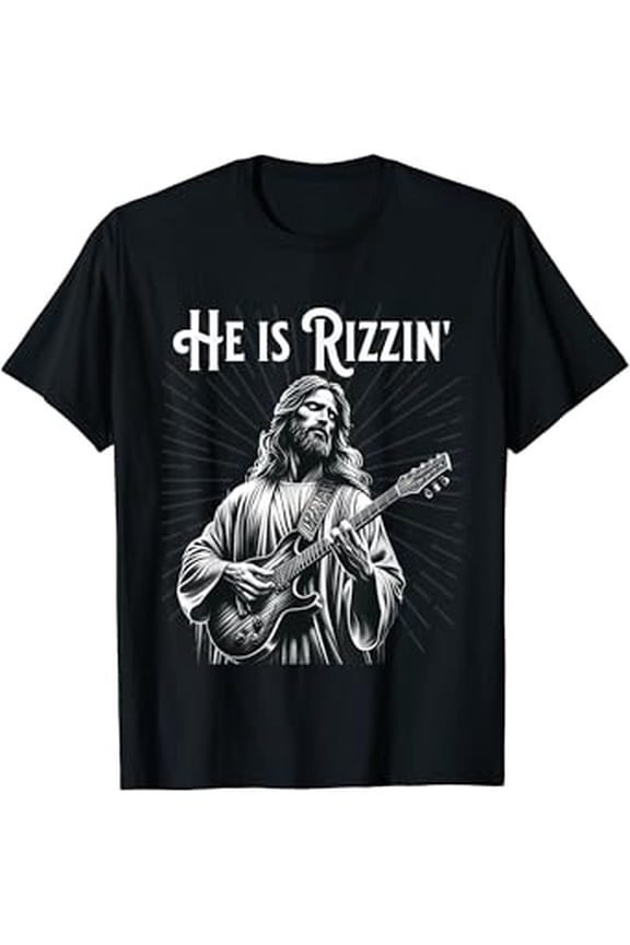 Funny Rizz Rif He Is Rizzin Jesus Playing Guitar T-Shirt Unisex S To 5XL, Vintage Birthday Gift