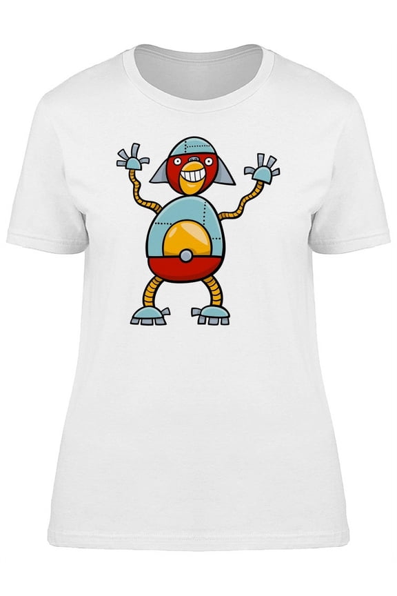 Funny Robot Cartoon T-Shirt Women -Image by Shutterstock, Female Small