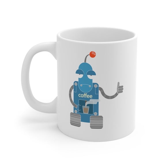 Robot 11 oz Coffee Mug - AI Caffeine Lover White Ceramic Gift