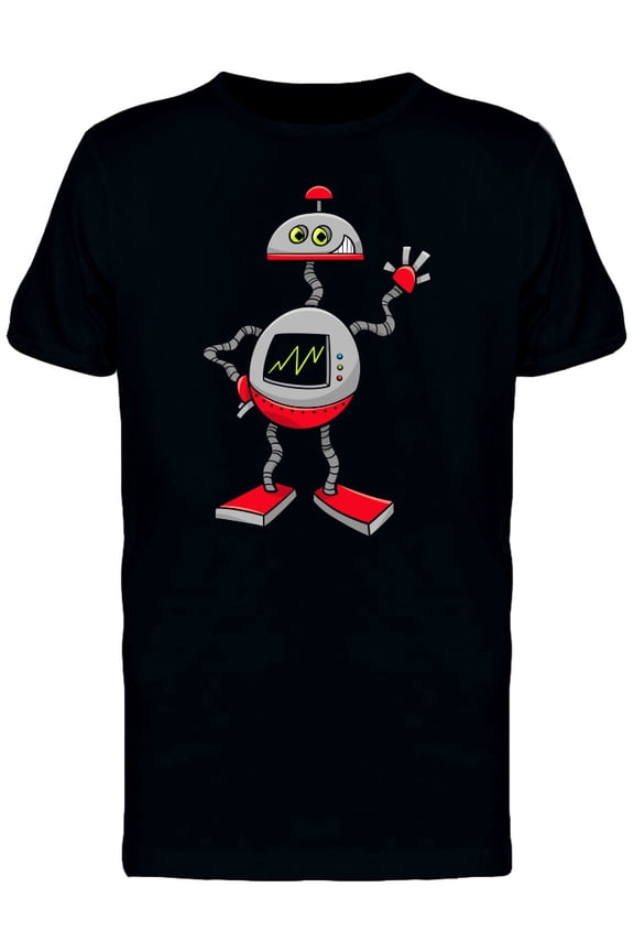 Funny Robot Doodle Cartoon T-Shirt Men -Image by Shutterstock, Male Large