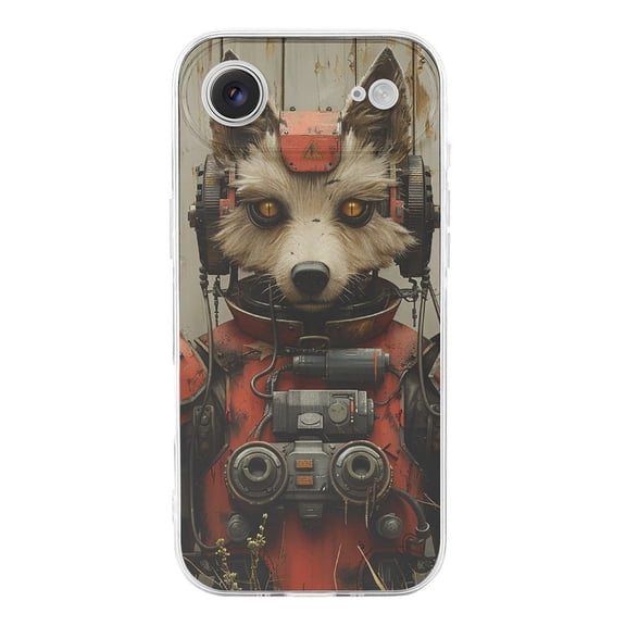Funny Robot Wolf Vintage Transparent TPU Case for iPhone 17 Air Slim Shockproof Protective Phone Cover