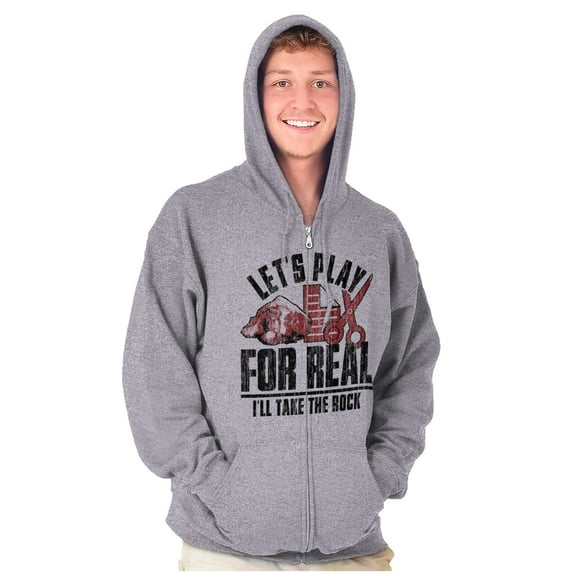Funny Rock Paper Scissors For Real Zip Up Hoodie Men's Women's Brisco Brands S