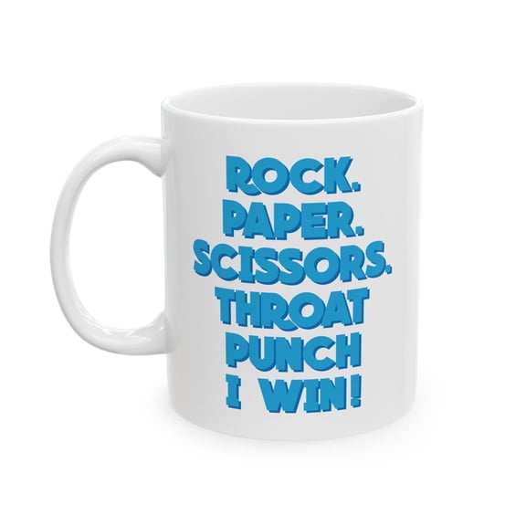 Funny Rock Paper Scissors 11 oz Coffee Mug - Throat Punch Design White Ceramic Gift