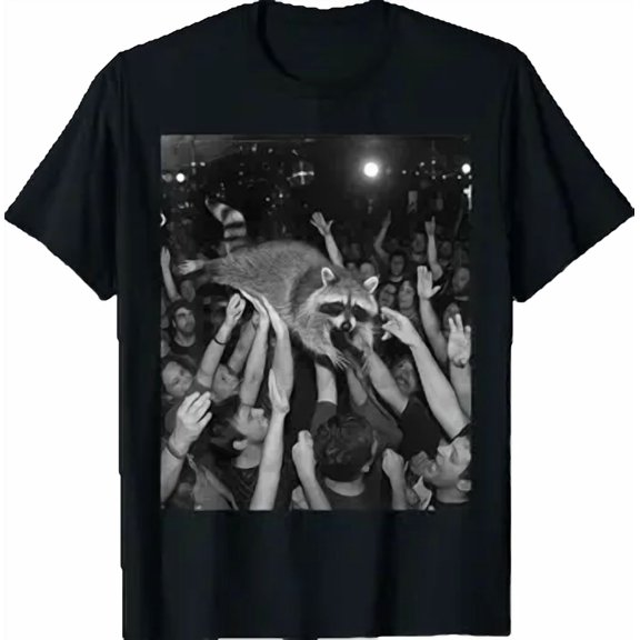Funny Rock Raccoon Meme Crowd Surfing Crowd Scene T-Shirt