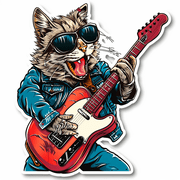 Funny Rock&Roll Guitar Cat Car Sticker   Cool Musician Decal for Car Window, Laptop, Bumper, Cute Animal Vinyl Art, Music Lover Gift, Waterproof Auto Decor. Animi cat design Auto Decoration