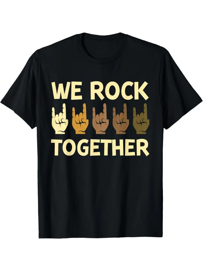 Funny We Rock Together Hands Rock Lovers T-Shirt - Black Casual Regular ...