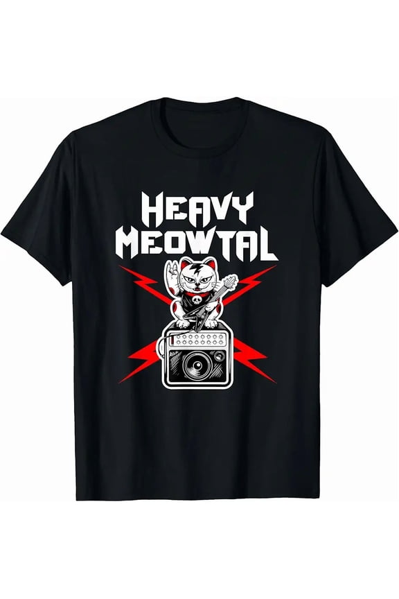 Funny Rocker Cat Guitar Player for Unisex Cotton Short Sleeve T-Shirt