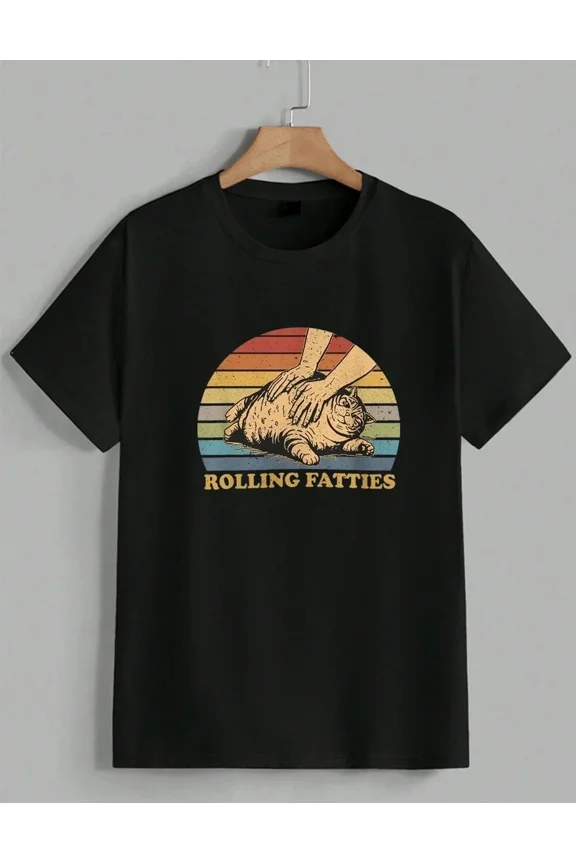 Funny Rolling Fatties Cat Chonky Kitty Retro Sunset Graphic Unisex T-Shirt ,up to size 5XL