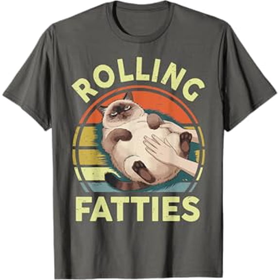 Funny Rolling Fatties Siamese Cat Breed Mom Dad Kitten Retro T-Shirt