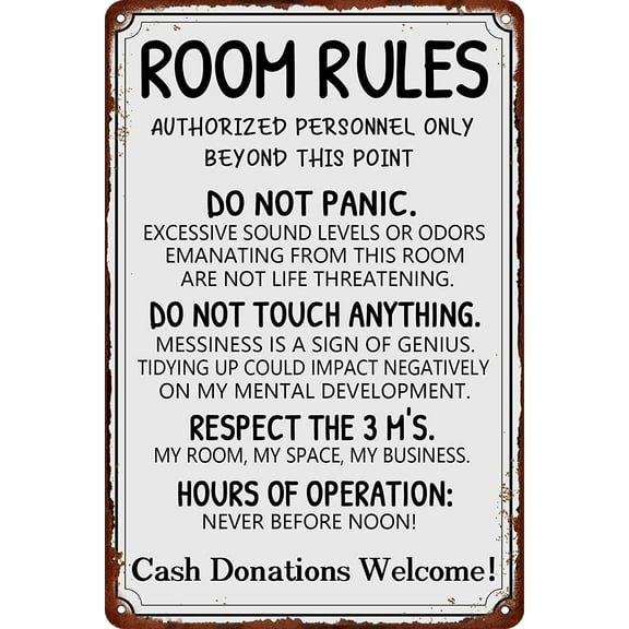 Funny Room Rules Metal Tin Sign For Teen Girls Bedroom Door Decor Girl Room Rules Signs Boy Room Signs Gaming Room Decor Dorm Wall Accessories Size: 8 x 12 inch