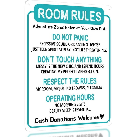 Funny Room Rules Sign - Cute Room Decor for Teen Girls Bedroom, Teal Preppy Room Decorations, Cute Teenage Door Sign & Fun Gifts for Birthday and Holidays 8x12 Inch