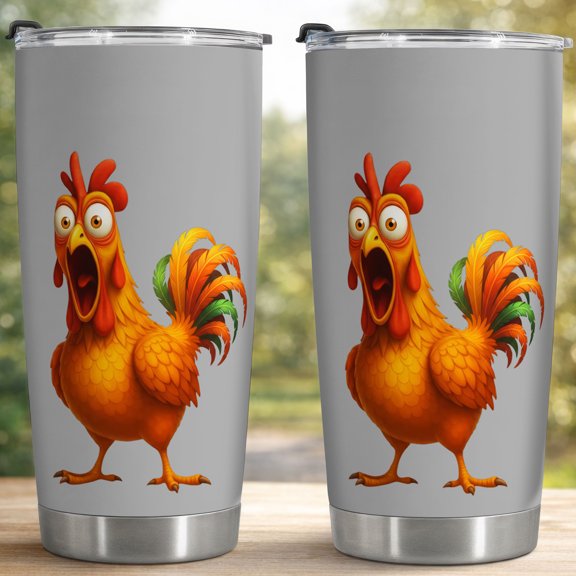 Funny Rooster 20oz Stainless Steel Tumbler, Leak-Proof Insulated Coffee Cup with Lid, Funny Tumbler for Home Office, Birthday Gag Gift for Chicken Lovers