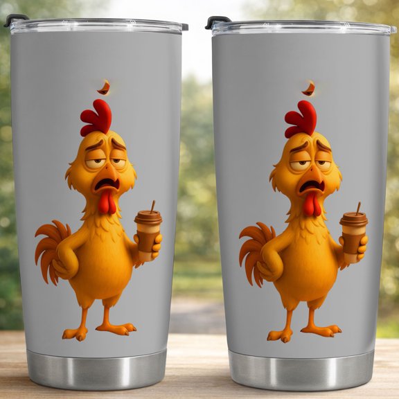Funny Rooster 20oz Stainless Steel Tumbler, Leak-Proof Insulated Coffee Cup with Lid, Funny Tumbler for Home Office, Birthday Gag Gift for Chicken Lovers