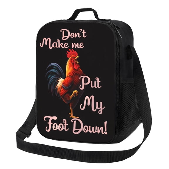 Funny Rooster Chicken Lover Lunch Bag Insulated Thermal Box with Shoulder Strap & Handle for Work and Picnic