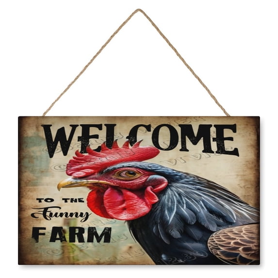 Funny Rooster Decorative Wood Hanging Wood Plaque, Rustic Door Sign, Wall Decor Art, Housewarming Gift 10x16 IN