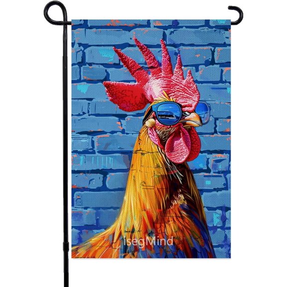 Funny Rooster Garden Flag 12x18 Inch Double Sided Welcome Outside Small Yard Flag (5867)