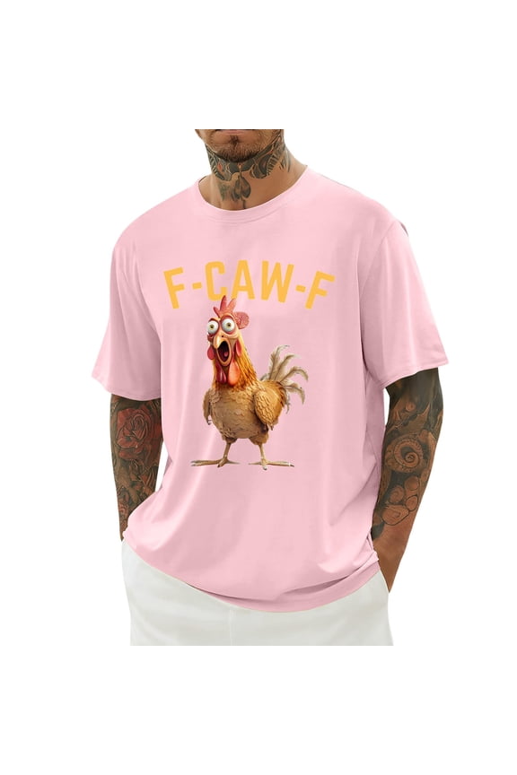 Funny Rooster Graphic Tee Mens Casual Short Sleeve Crewneck Shirt For Daily Wear And Outdoor Activities Comfortable Fit