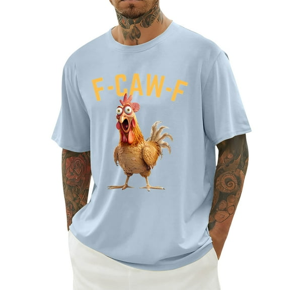 Funny Rooster Graphic Tee Mens Casual Short Sleeve Crewneck Shirt For Daily Wear And Outdoor Activities Comfortable Fit