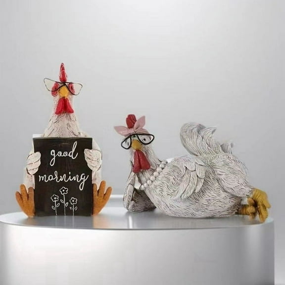 Funny Rooster Hen Good Morning Resin Status Desktop Home Cute Rooster Hens Figurines Ornament Garden Accessories Gifts B