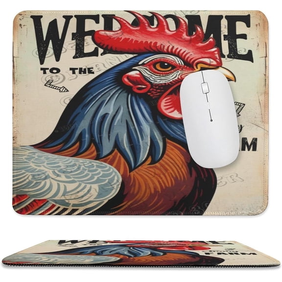 Funny Rooster Printed Mouse Pad, 10"x12", Non-Slip Rubber Base MousePads for Computer Laptop Men Women Kids