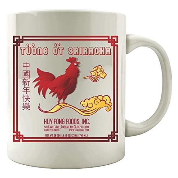 Funny Rooster 11 oz Coffee Mug - Sriracha White Ceramic Gift