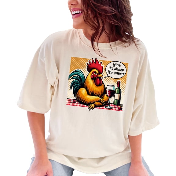 Funny Rooster Wine Lover T-Shirt, Colorful Vintage Chicken Art Shirt, Perfect Gift for Wine Enthusiasts, Retro Graphic Tee, Ivory Comfort Colors T-Shirt, Medium