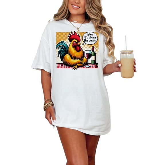 Funny Rooster Wine Lover T-Shirt, Colorful Vintage Chicken Art Shirt, Perfect Gift for Wine Enthusiasts, Retro Graphic Tee, White Comfort Colors T-Shirt, XL