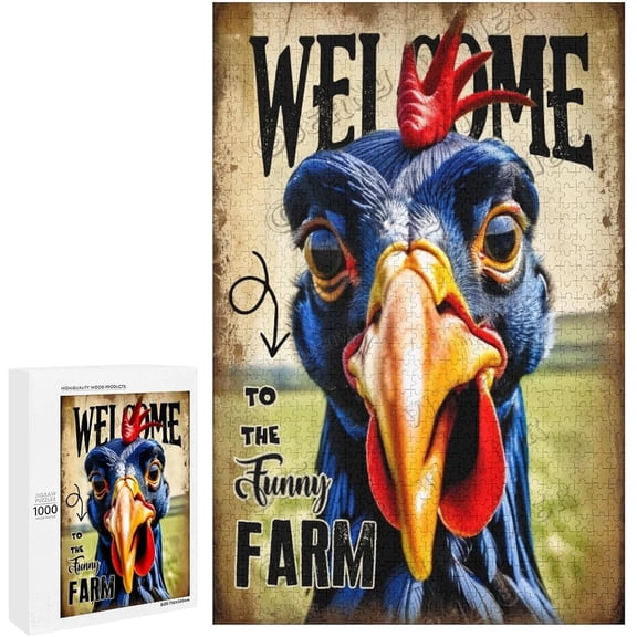 Funny Rooster Wood Wall Art Wood Decorative for Home Desk Shelf Wall Decor 1000 Piece Jigsaw Puzzle for Adults 20"x30"