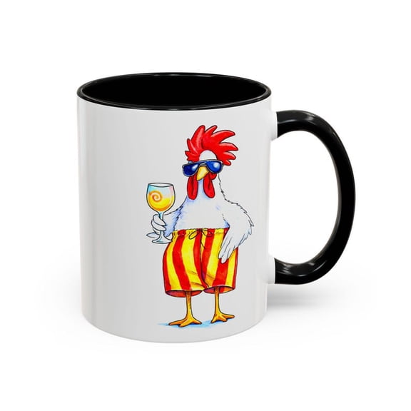 Funny Rooster with Sungla1sses Mug, Watercolor Chicken Holding ktail Gla1ss, Farmhouse Kitchen DE1cor, Chicken Lover Gift, Happy Hour Cup