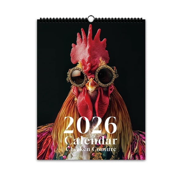 Funny Roosters 2026 Wall Calendar - Hilarious Sunglasses-Wearing Chickens Artwork, 12-Month Office & Kitchen Decor, Perfect Gifts for Chicken Lovers