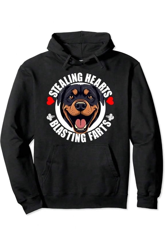 Funny Rottweiler Stealing Hearts Blasting Farts Puppy Dog,  Cotton Hooded Sweatshirt, Street Style Sweatshirt, Crew Neck Sweatshirt, Ultra Soft, Breathable, Four Seasons Casual Hooded Sweatshirt, Per
