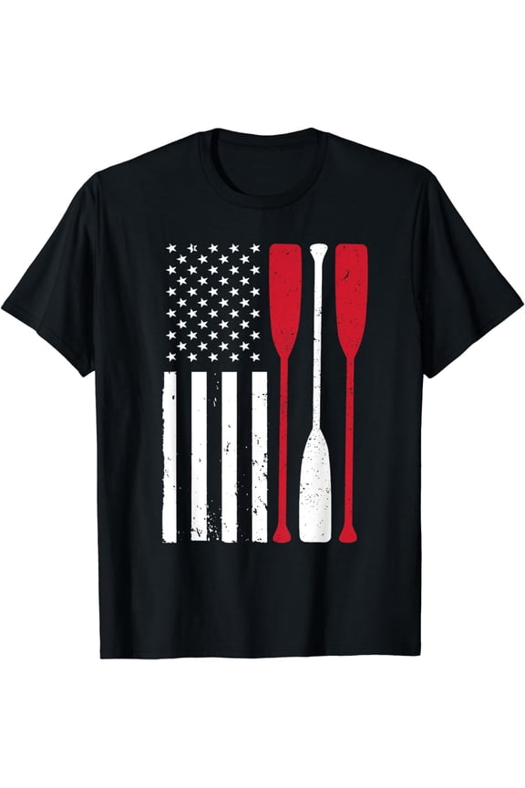 Funny Rowing Art Men Women US America Flag Coxswain Row Crew T-Shirt