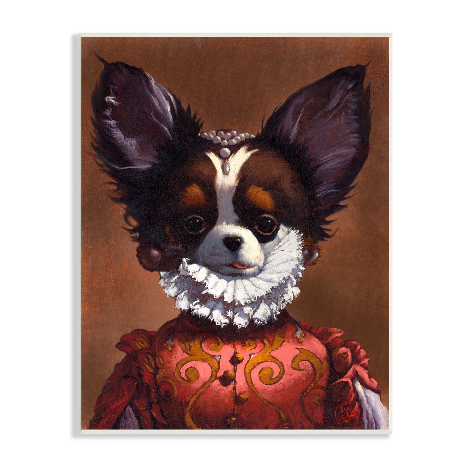 Funny Royal Puppy Portrait Pet Dog Renaissance Clothing 13 in x 19 in Framed Painting Art Print, by Stupell Home Décor