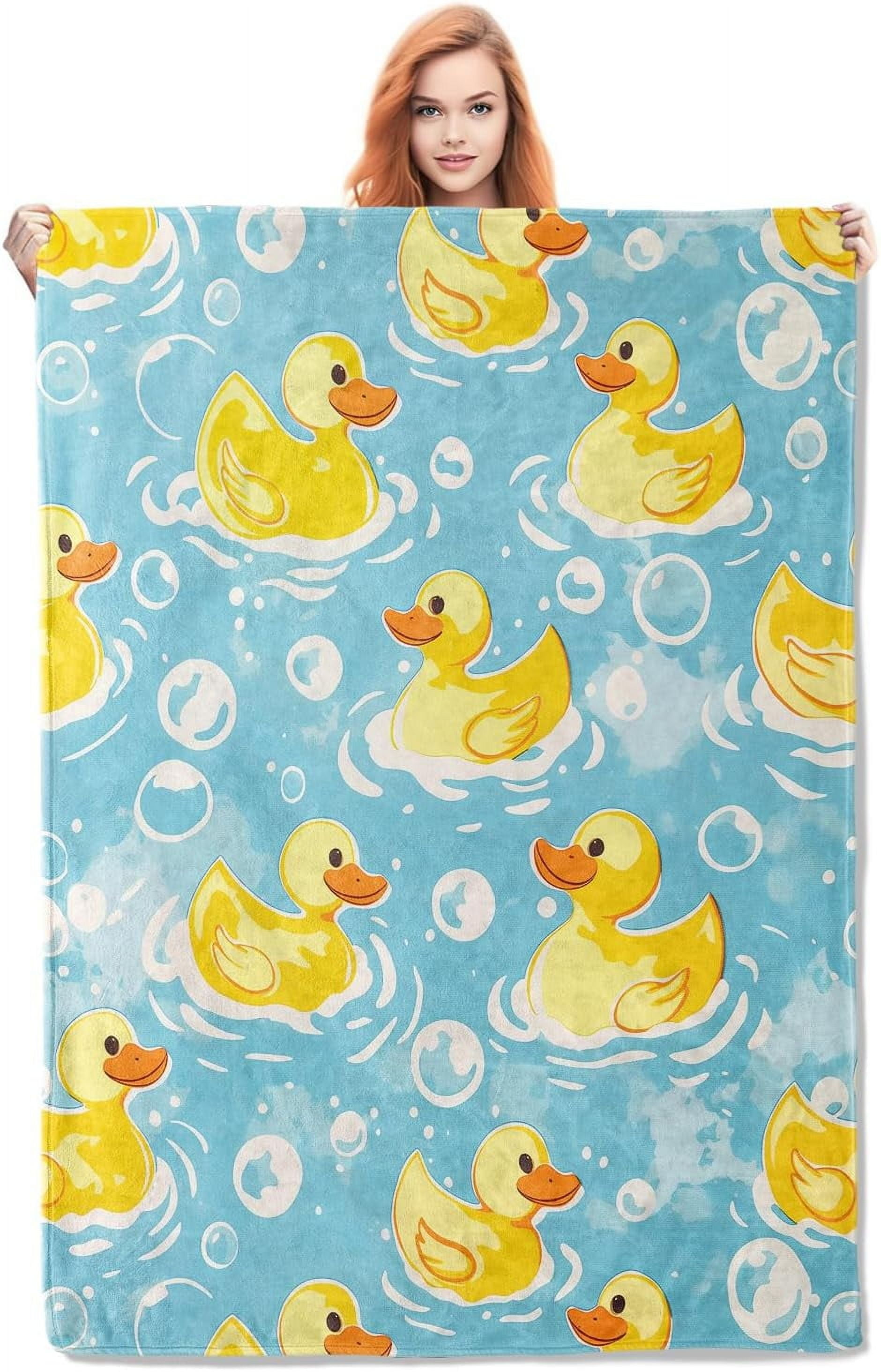 White Rubber Duck Pattern Print Blanket