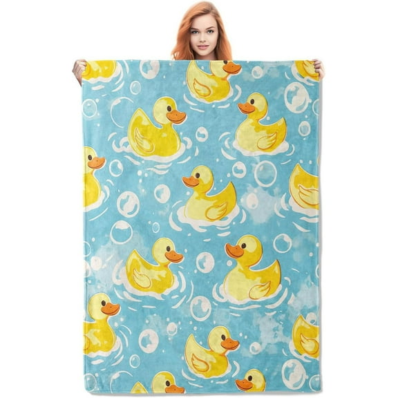 Funny Rubber Duck Blanket Gifts for Adults Kids Soft Warm Lightweight Cozy Flannel Animal Bubbly Duckies Throw Blankets for Bed Sofa Couch Living Room Decor 50x40in