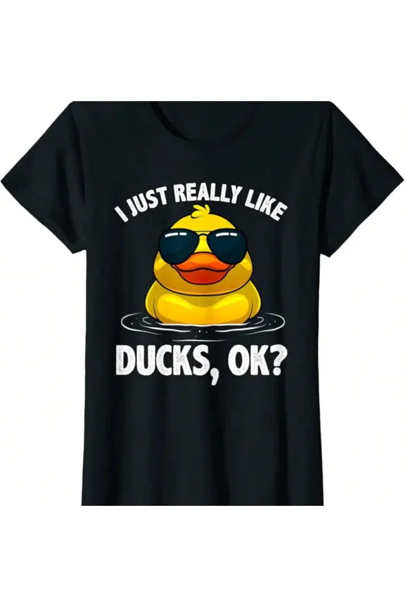 Funny Rubber Duck with Sunglasses Graphic T-Shirt - I Just Really Like Ducks OK? - Unisex Short Sleeve Apparel