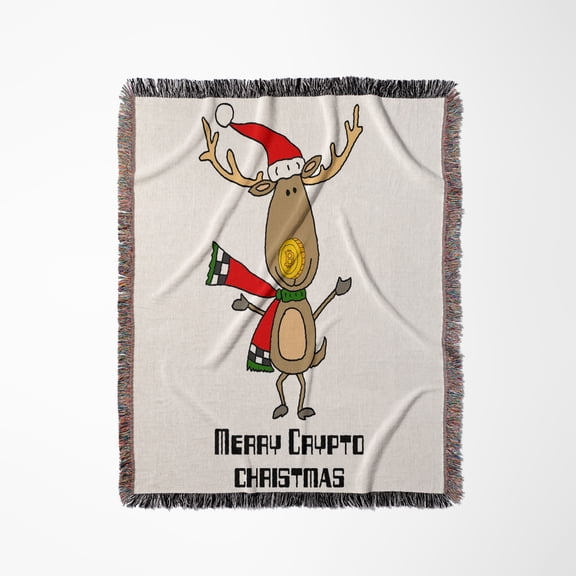 Funny Rudolph Reindeer Bitcoin Crypto Currency Nose Christmas, Woven Blanket