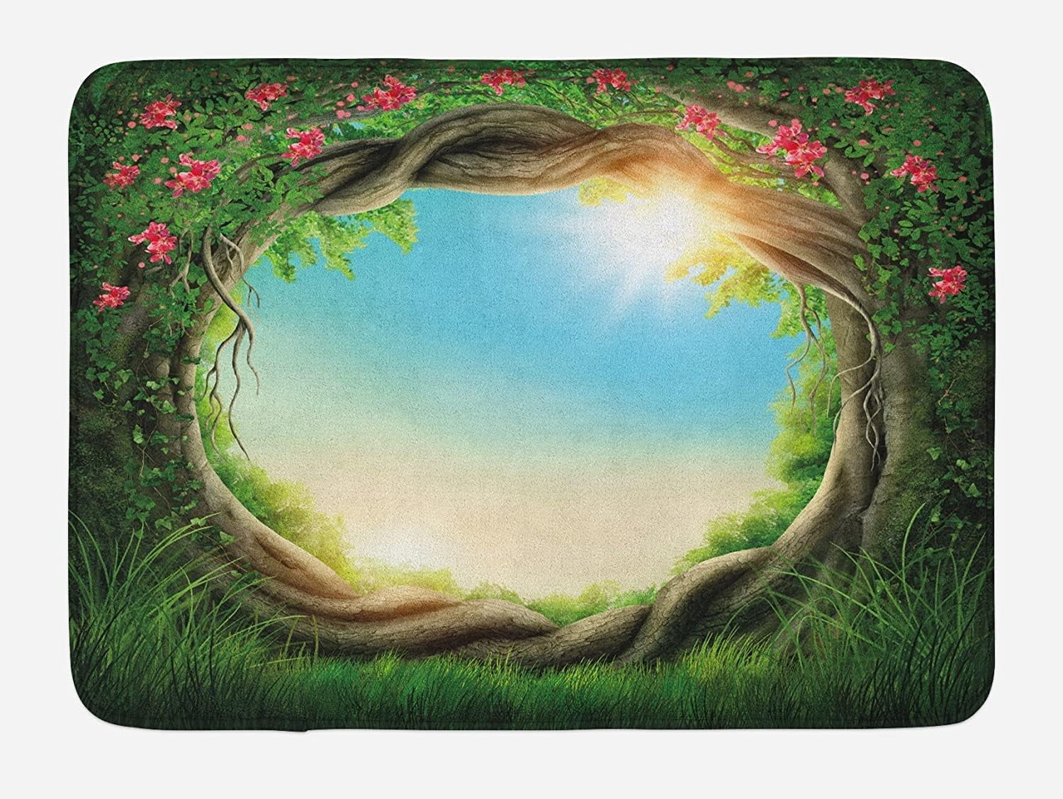 Funny Rug for Bedroom Tree Bath Mat Enchanted forest In Spring Fresh