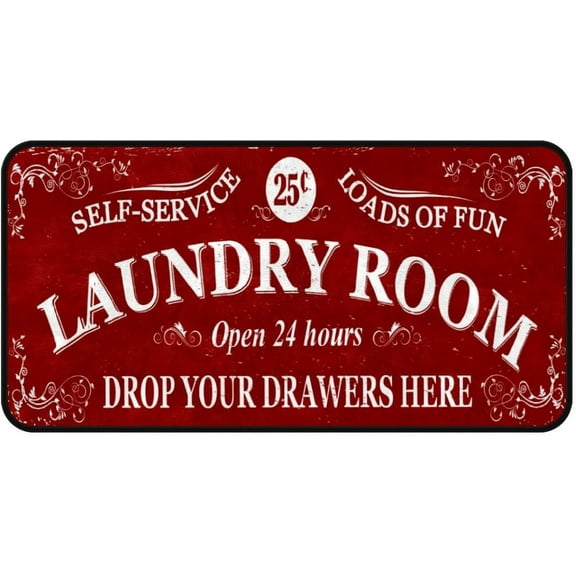 Funny Rug for Front Door Farmhouse Laundry Room Rug Runner Non Skid Machine Washable Area Rugs Laundry Decor for Kitchen Bath Washroom Red 17x30 inch