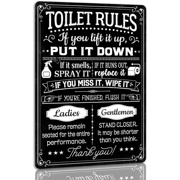 Funny Rules Metal Tin Sign Retro Vintage Wall Art for Bar Home Bathroom Toilet Restroom Farmhouse Wall Decor Plaque Poster 8x12 Inch