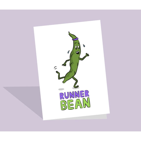 Funny Runner Bean Greeting Card – Cheerful “Runner Bean” Design – Perfect for Motivation, Birthdays, or Just Because – Envelope Included, Blank Inside