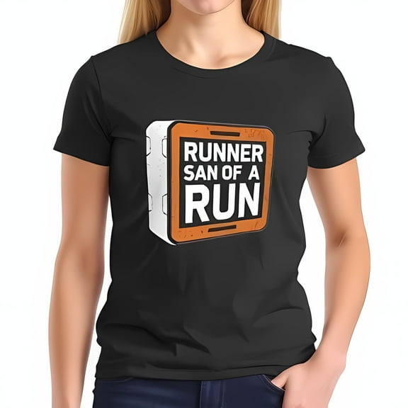 Funny Runner T-Shirt - "RUNNER SAN OF A RUN" Graphic Tee for Casual Wear - Black Design