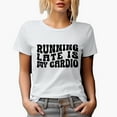thumbnail image 1 of Funny Running Late Is My Cardio, Latecomer Work Out Quote, Groovy Retro Wavy Text Merch Gift, White T-Shirt, Small, 1 of 5